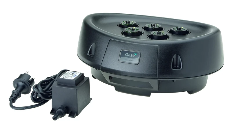 Oase 50214 Water Starlet Floating Water Feature with 5 Fountain Nozzles, Constant Lighting of Water Jets, Can Also Be Used in Swimming Ponds