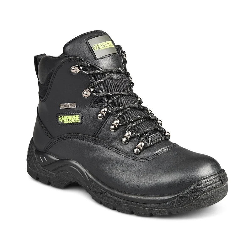 Apache SS812SM Safety Hiker Boot | Black | Size 10 UK | Steel Toe Cap | Waterproof Premium Leather | Breathable Lining | Midsole Protection | SRC and S3 WR Certified