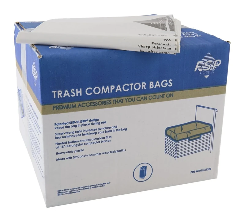 Whirlpool W10165293RB 18-Inch Plastic Compactor Bags with Odor Remover, White, 60-Pack