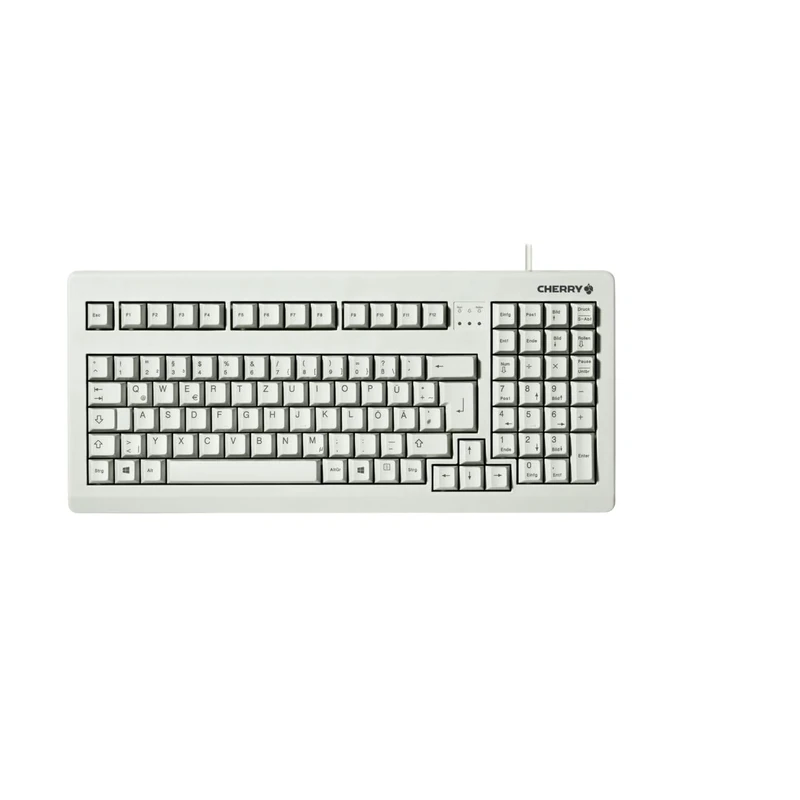 CHERRY G80-1800, Compact Mechanical Keyboard for Industrial Applications, German Layout (QWERTZ), Wired (USB & PS/2), MX BLACK Switches, Light Grey