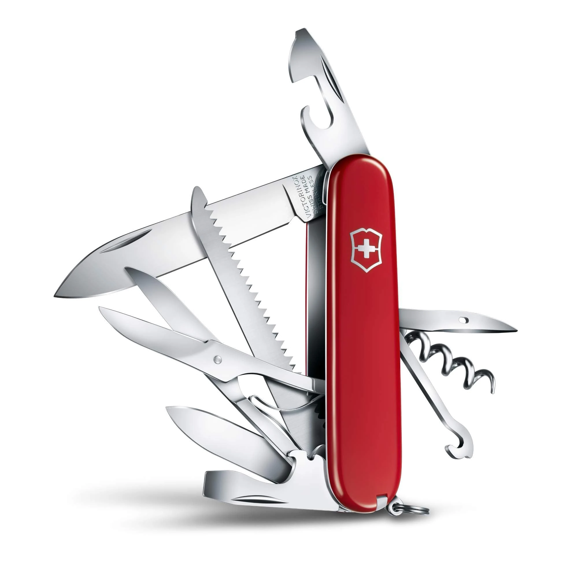 Victorinox Huntsman Swiss Army Knife, Medium, Multi Tool, Camping Knife, 15 Functions, Large Blade, Bottle Opener, Red