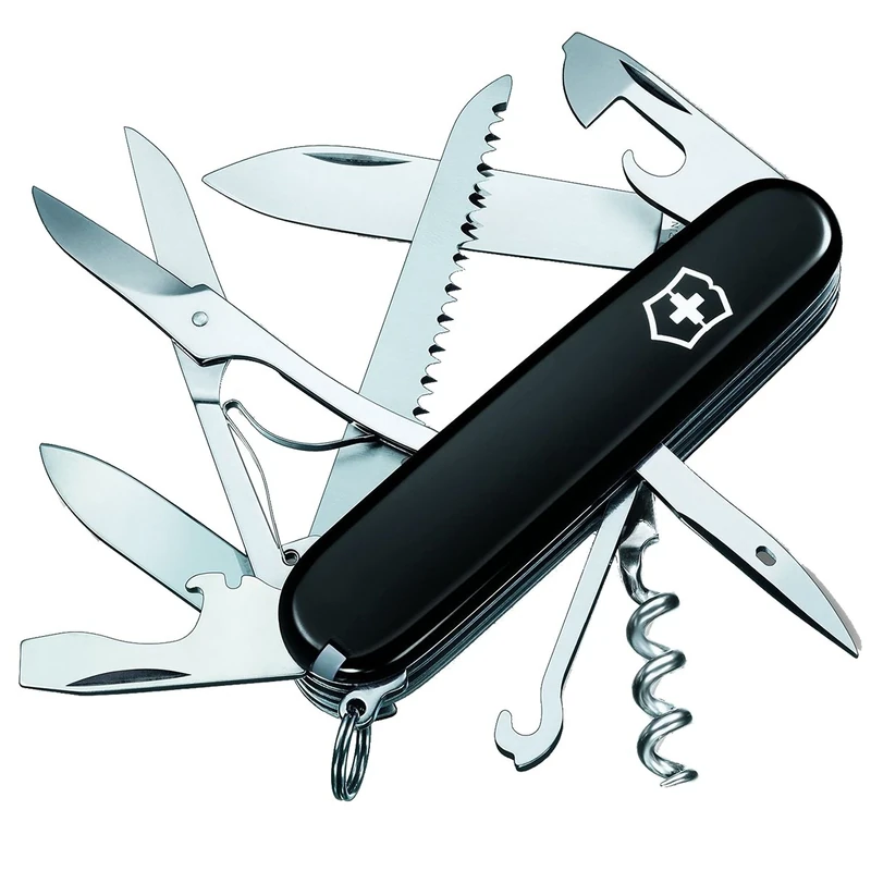 Victorinox Swiss Pocket Knife Huntsman, 15 Functions, Swiss Made, Outdoor Multi Tool incl. Scissors, Wood Saw, Black