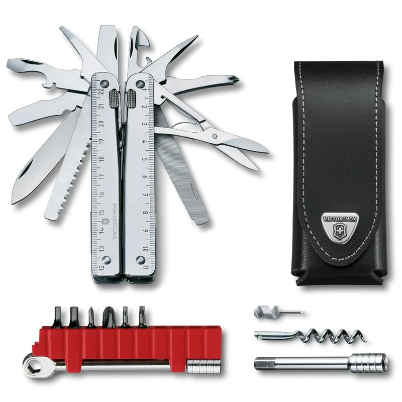 VICTORINOX Swiss Pocket Knife Swiss Tool X Plus Ratchet, 40 Functions, Multi Tool incl. Long-Nosed Pliers, Locking Blade, Silver