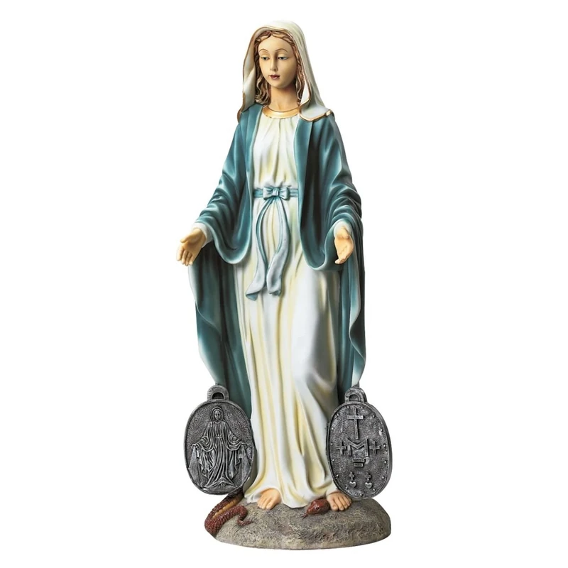 Design Toscano Miraculous Medal Madonna Italian Style Religious Garden Statue, 58.5 cm, Polyresin, Full Colour