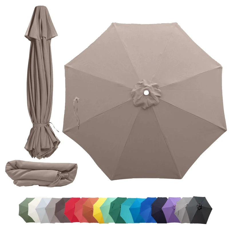 Formosa Covers 9ft Market Patio Umbrella Canopy - 8 Ribs Replacement - 300D UV Protection and Water Resistant Patio Canopy - Premium Quality Replacement Canopy (Canopy Only) (Taupe)