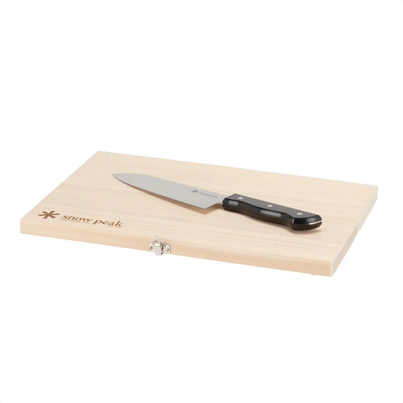 SNOW PEAK Packable Cutting Board & Knife Set, for Camping, Backpacking, Picnics, Caravans, Brown/silver/black