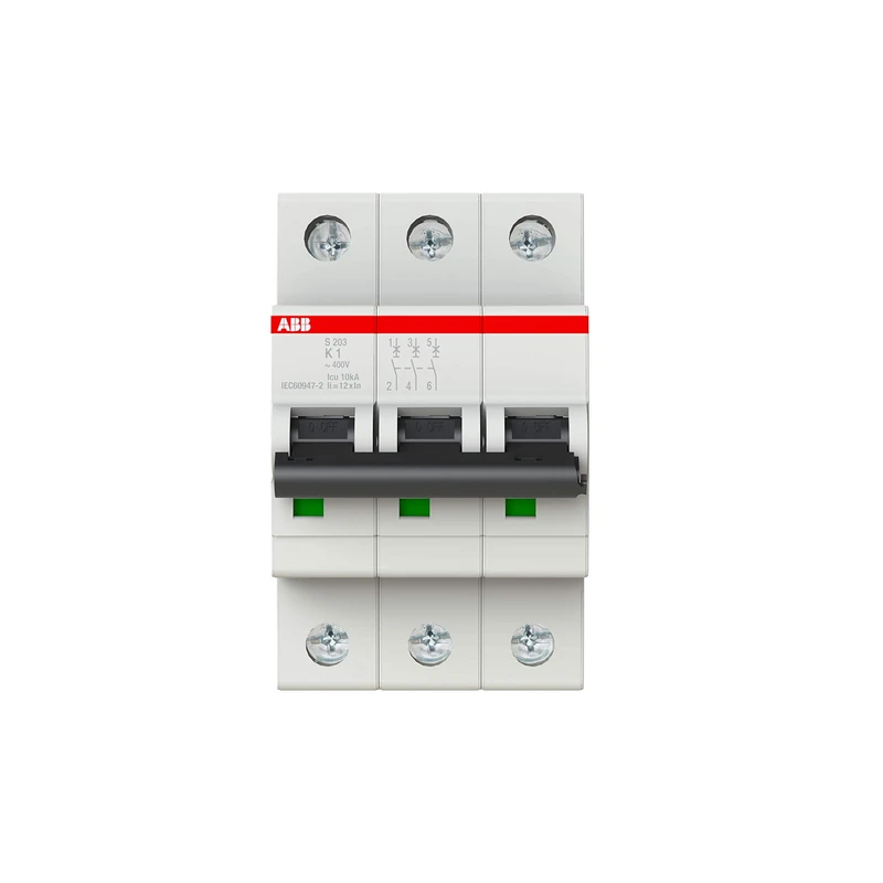 ABB S203-K1 Miniature Circuit Breaker, 3 Pole, Type K, 6/10kA Breaking Capacity, 1 Amp Current (2CDS253001R0217)