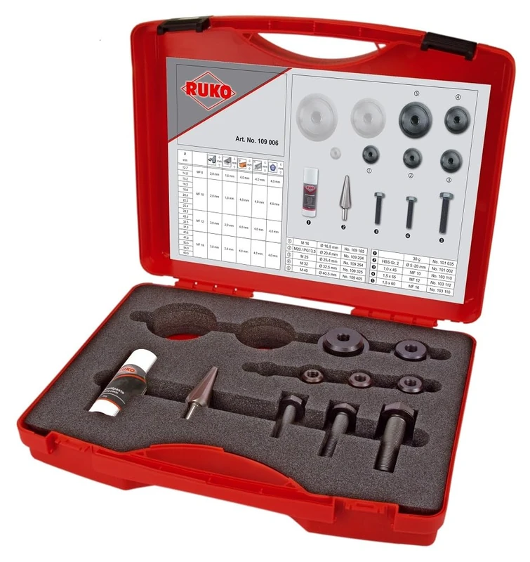 Ruko Special Steel Screw-Hole Punch Set in Plastic Case, Black Finish, 10 Pieces, R109006