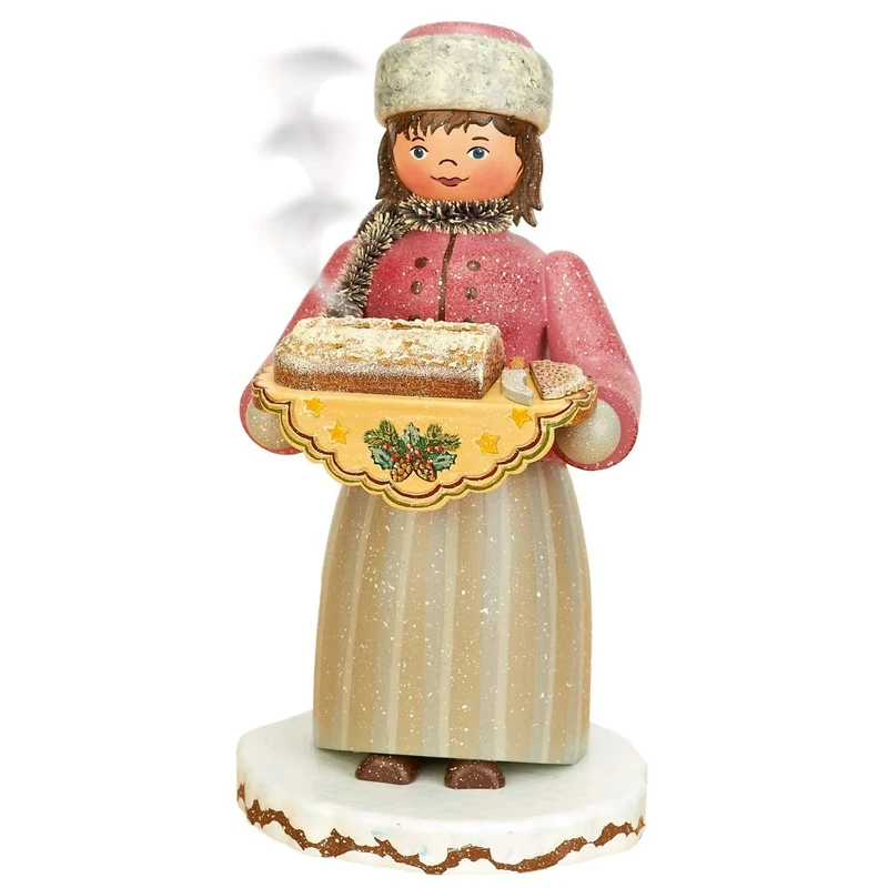 Hubrig Volkskunst German Incense Smoking Girl Winterchild with Stollen – 20 cm/8 Inches – Authentic German Smokers Erzgebirge