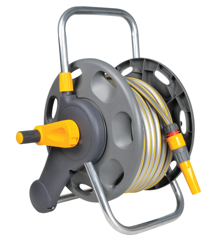 HOZELOCK - Compact Hose Reel 25m (ø 12.5 mm) : Integrated Handle, Supplied with 25m of Multi-purpose Hose, Fittings and Nozzle, Max. Capacity 30m [2471R0000]
