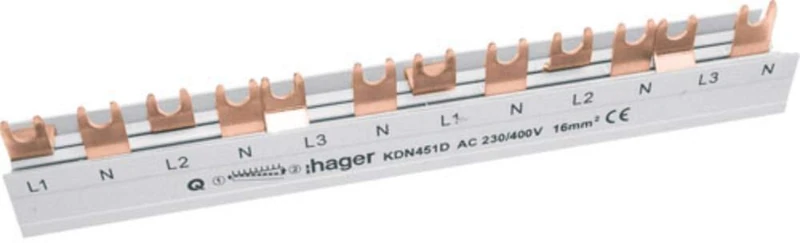 Hager KDN451D 4P Phase Rail 16 mm² 12 Mod Fork Phase Rail 3250613741082, White