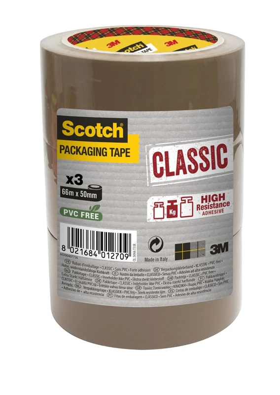 Scotch Packaging Tape Roll - Brown - 50 mm x 66 m, Pack of 3 - Ideal for Packing Boxes and Parcels