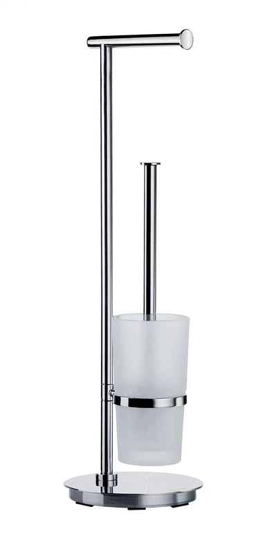 Smedbo "Outline Lite" Toilet Roll Holder/Toilet Brush Round, Polished Stainless Steel, 17.5 x 17.5 x 60 cm, Silver/White