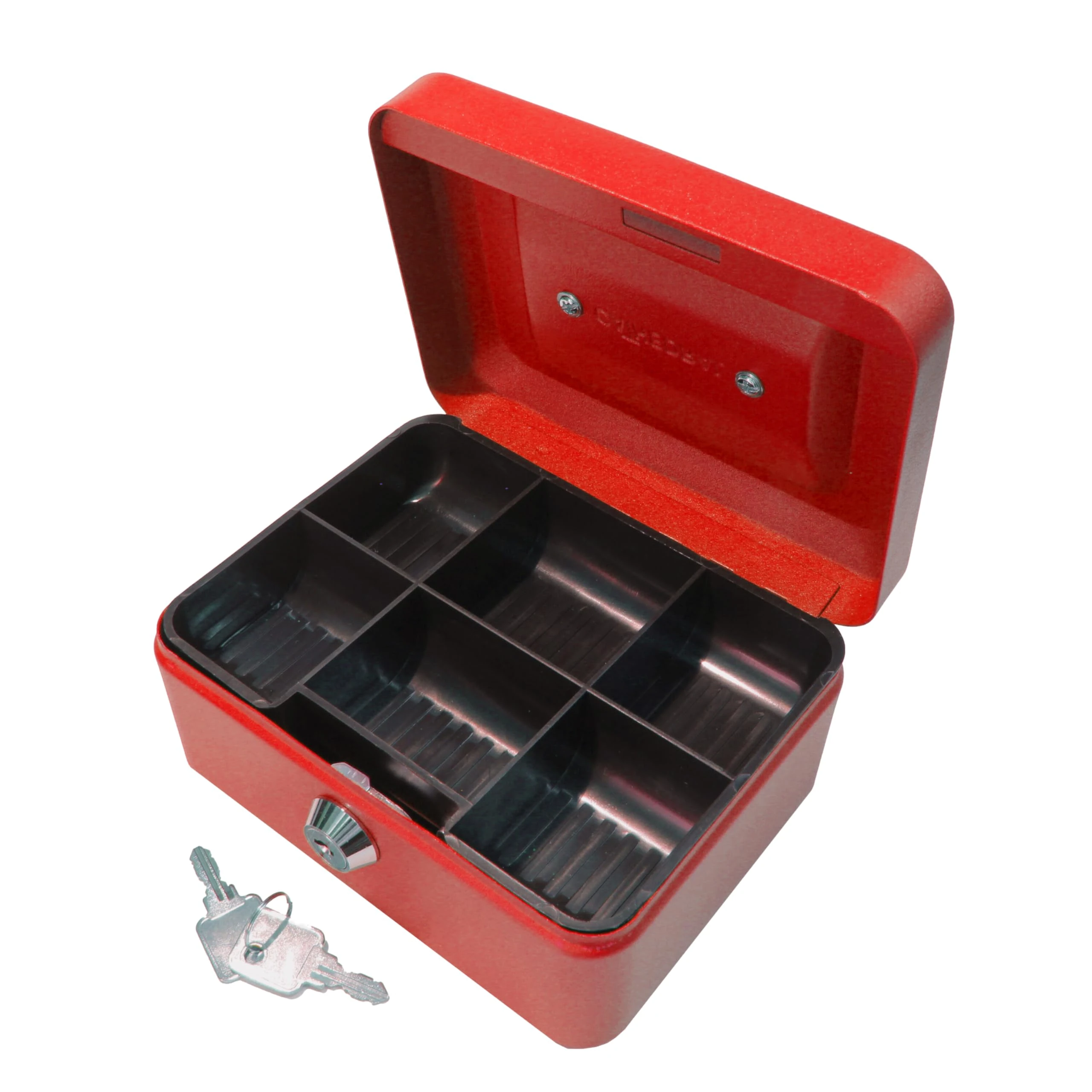 Cathedral Products Key Lockable Cash Box with Lift Out 6 Compartment Coin Tray - 6 Inch - Red