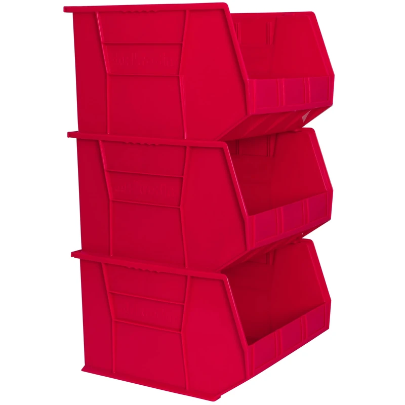 Akro-Mils 30270 AkroBins Plastic Storage Bins, Space-Saving Stackable Bins for Garage, Pantry, Craft Organization, 45.72 cm x 40.64 cm x 27.94 cm, Red, 3-Pack