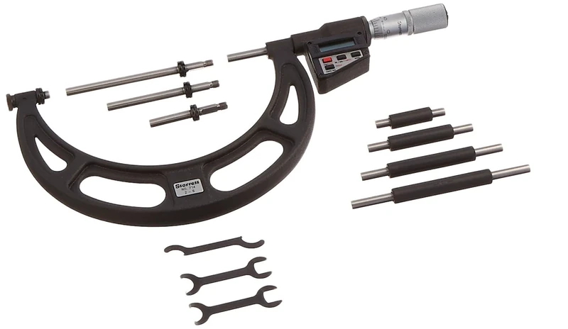 Starrett 714AFLZ LCD Interchangeable Anvil Micrometre, Friction Thimble, Lock Nut, 2-6" Range, 0.0001" Graduation, +/-0.00015" Accuracy