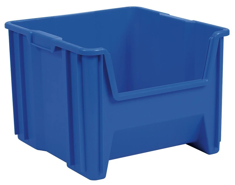 Akro-Mils 13018 Stak-N-Store Stacking Hopper Front Plastic Storage Bin, Blue, Case of 2