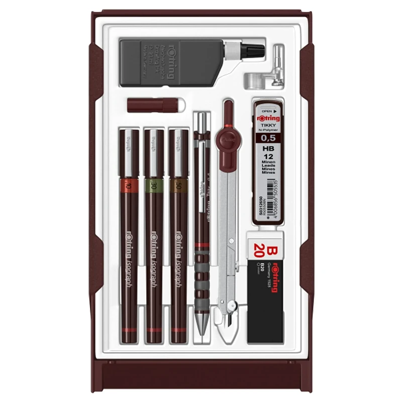 rOtring Isograph Technical Pen Master Set | 3 Fineliners (0.10mm0.30mm0.50mm)Mechanical Pencil (0.5mm)Compass & Accessories | 10-Piece Set in Case