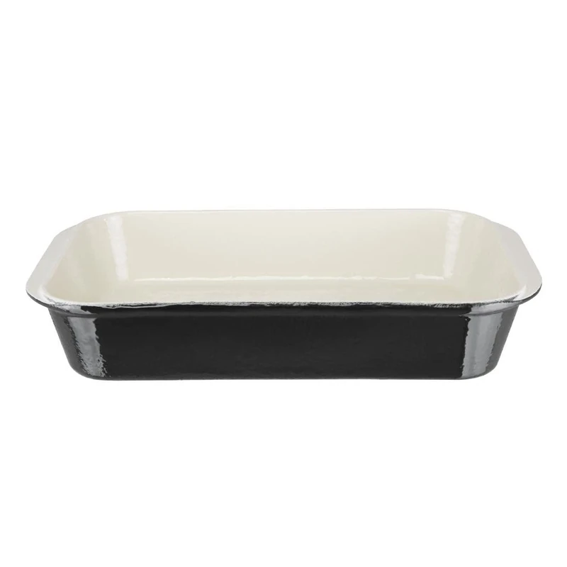 Vogue Large Cast Iron Roasting Dish 5 Litre, Black & Cream, Rectangular Enamelled Cast Iron, Size: 70(H) x 405(W) x 250(D)mm, Induction & All Hob Compatible, U572