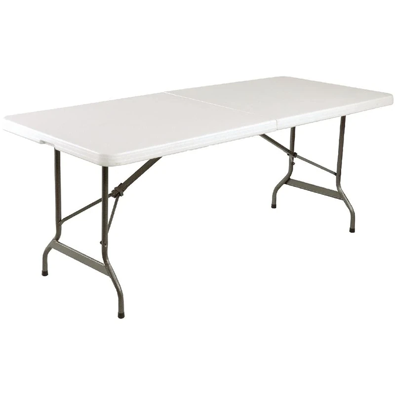 Bolero Rectangular Centre Folding Table 6ft White - Seats Multiple Guests, Integral Handle and with Foot Plug L001