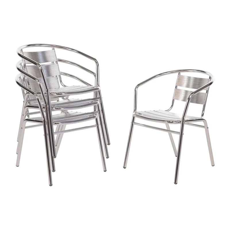 Bolero Aluminium Stacking Chairs (4 Pack) - Indoor, Outdoor Dining Chair with Foot Plugs U419