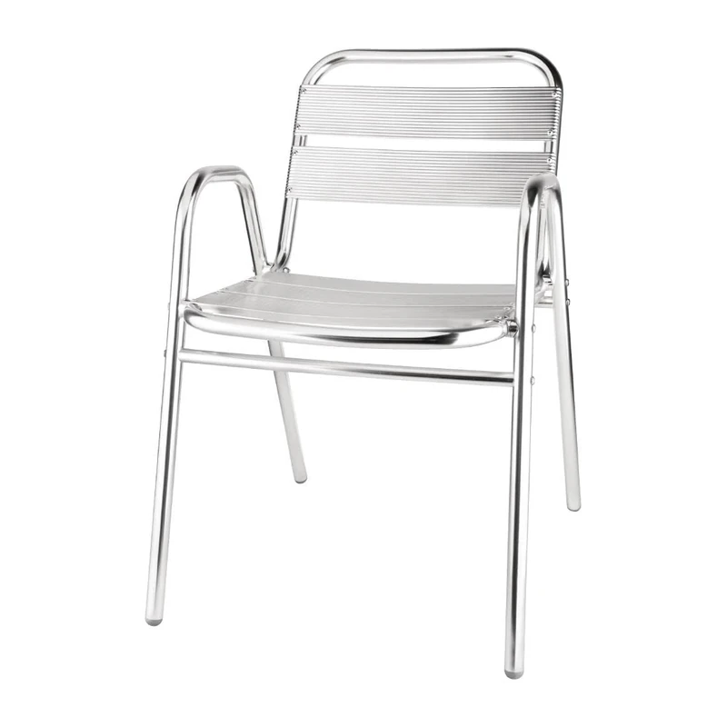 Bolero Aluminium Stacking Chairs Silver Arched Arms Outdoors 780X600X495mm 4pc