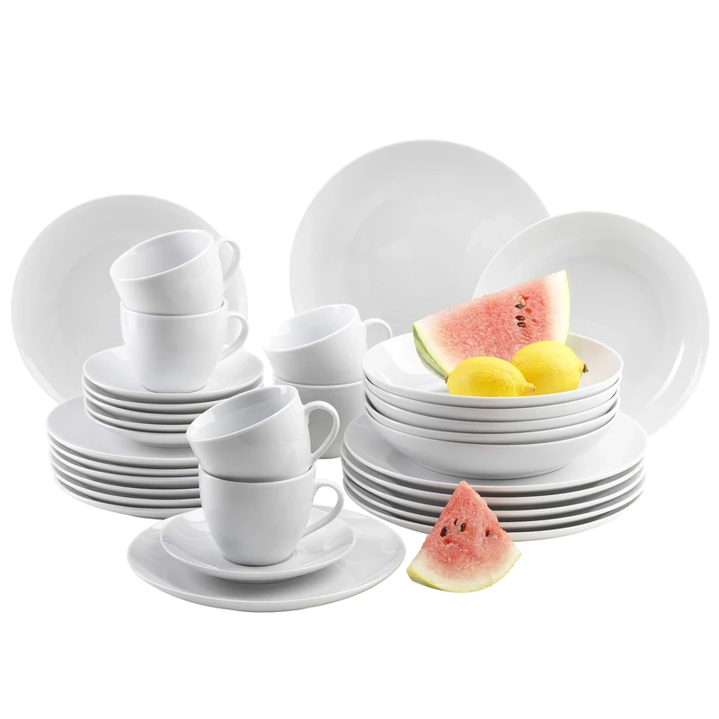 Mäser, Barca Series, 30 Piece Dinnerware Set, White Porcelain Crockery for 6 People