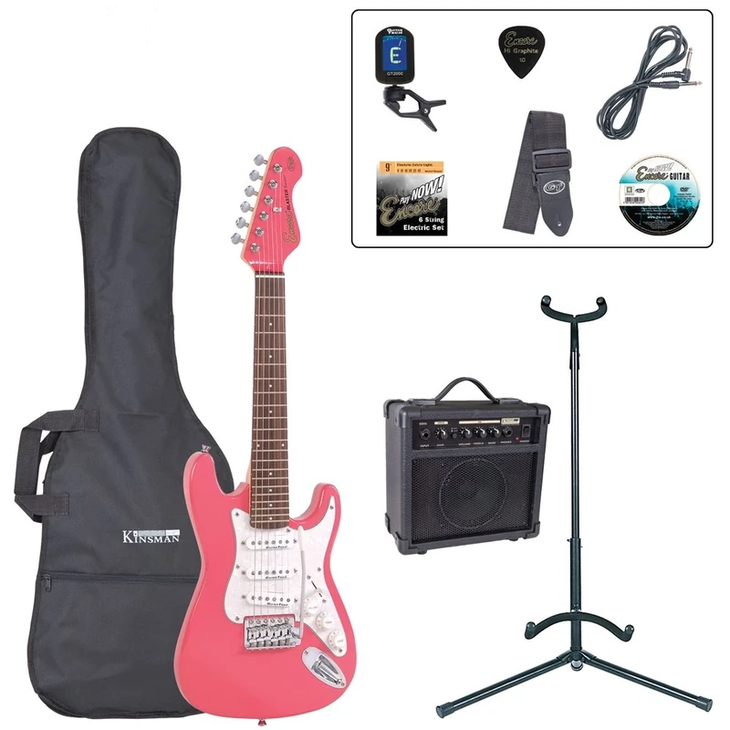 Encore EBP-E375PK 3/4 Size Elec. Guitar Outfit - Pink - Image 1
