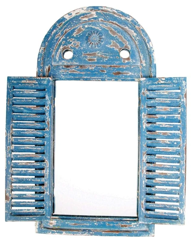 Esschert Design WD13 Blue Louvre Mirror, 39.2 x 3.9 x 75 cm - Image 1