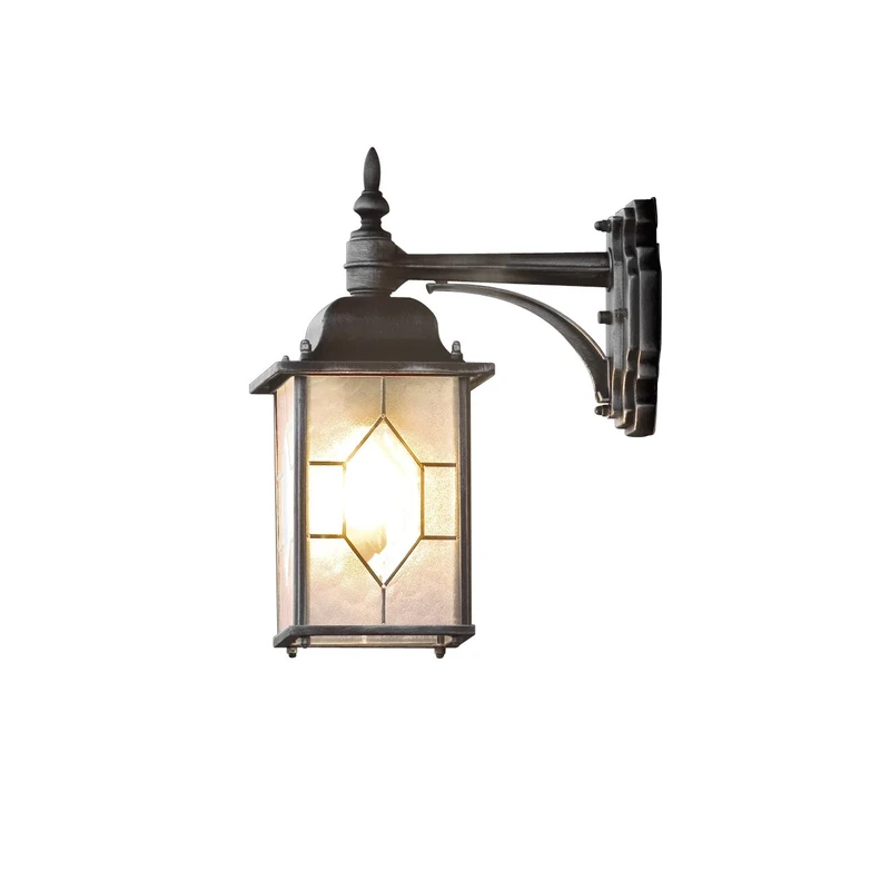 Konstsmide Outdoor Wall Light Mains Powered/Milano Leaded Effect Down Wall Lamp/1 x 60 W E27 Max Wall Lamp/Leaded Effect Acrylic Glass/Aluminium/IP23/Outside Light Antique Finish Matt Black-Silver
