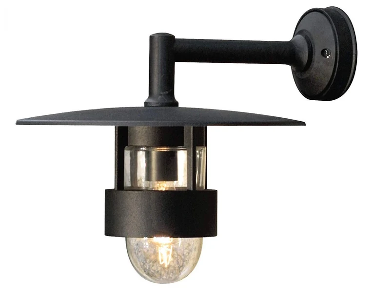 Konstsmide Handmade Outdoor Wall Light Mains Powered/Freja Down Modern Lantern/1 x 60 W E27 Max Wall Lamp/Clear Glass Globe/Aluminium/IP23/Black Outside Light