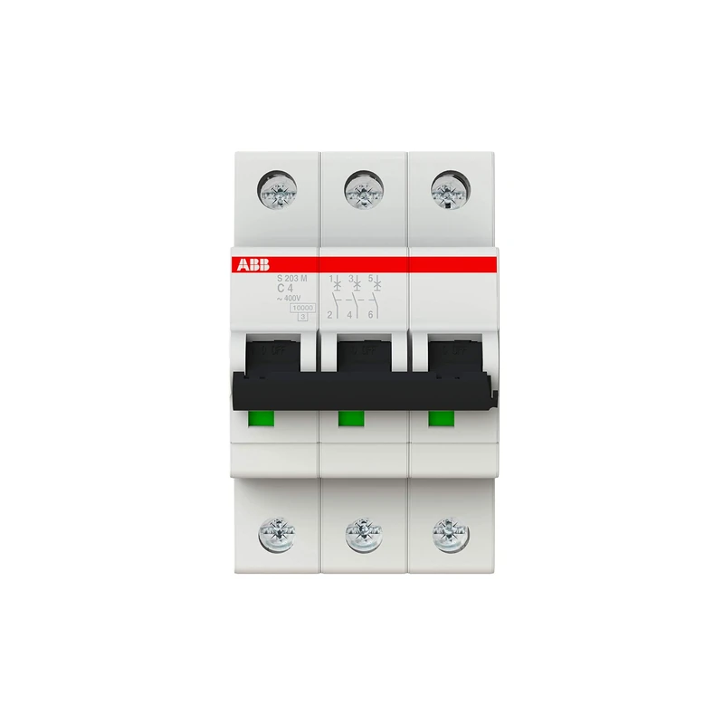 ABB S203M-C4 Miniature Circuit Breaker, 3 Pole, Type C, 10/15kA Breaking Capacity, 4 Amp Current (2CDS273001R0044)