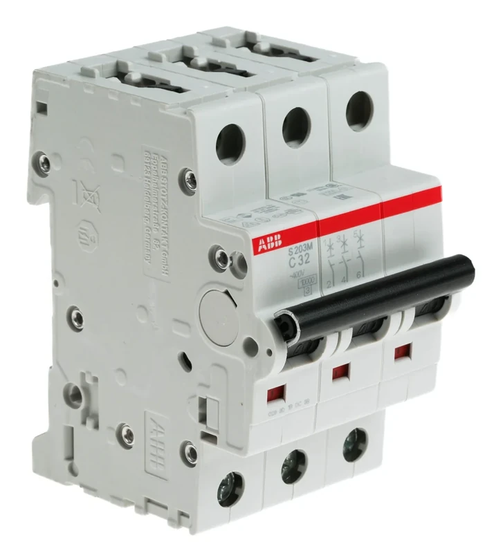 ABB S203M-C32 Miniature Circuit Breaker, 3 Pole, Type C, 10kA/15kA Breaking Capacity, 32 Amp Current (2CDS273001R0324)