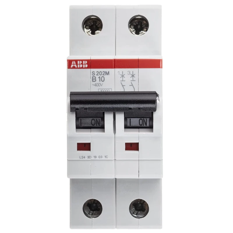 ABB S202M-B10 Miniature Circuit Breaker, 2 Pole, Type B, 10/15kA Breaking Capacity, 10 Amp Current (2CDS272001R0105)