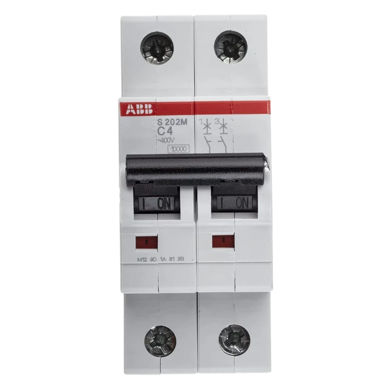 ABB S202M-C4 Miniature Circuit Breaker, 2 Pole, Type C, 10/15kA Breaking Capacity, 4 Amp Current (2CDS272001R0044)