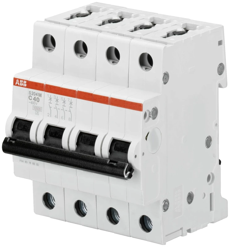 ABB S204M-C16 Miniature Circuit Breaker, 4 Pole, Type C, 10/15kA Breaking Capacity, 16 Amp Current (2CDS274001R0164)