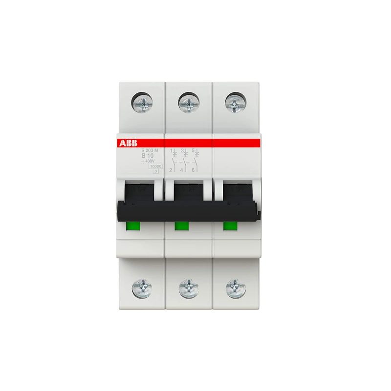 ABB S203M-B10 Miniature Circuit Breaker, 3 Pole, Type B, 10kA/15kA Breaking Capacity, 10 Amp Current (2CDS273001R0105)