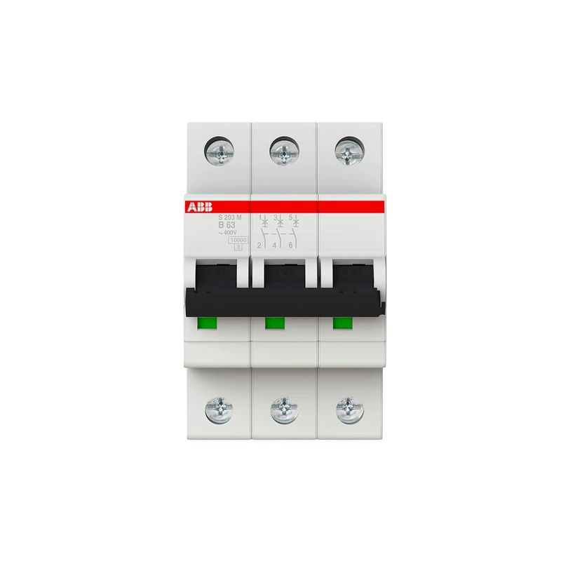 ABB S203M-B63 Miniature Circuit Breaker, 3 Pole, Type B, 10kA/15kA Breaking Capacity, 63 Amp Current (2CDS273001R0635)