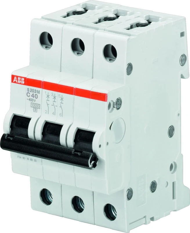 ABB S203M-B6 Miniature Circuit Breaker, 3 Pole, Type B, 10kA/15kA Breaking Capacity, 6 Amp Current (2CDS273001R0065)