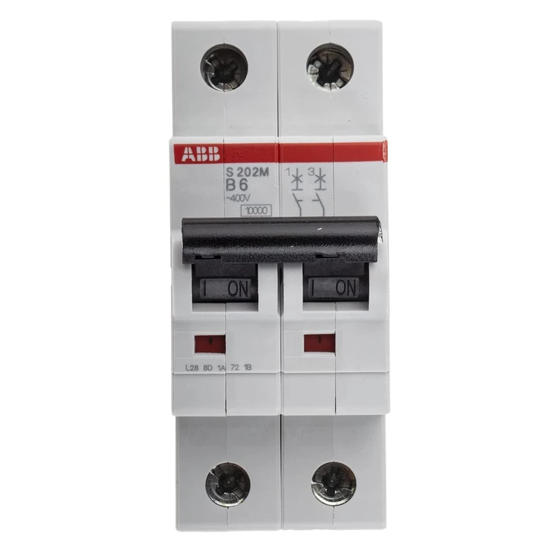 ABB S202M-B6 Miniature Circuit Breaker, 2 Pole, Type B, 10/15kA Breaking Capacity, 6 Amp Current (2CDS272001R0065)