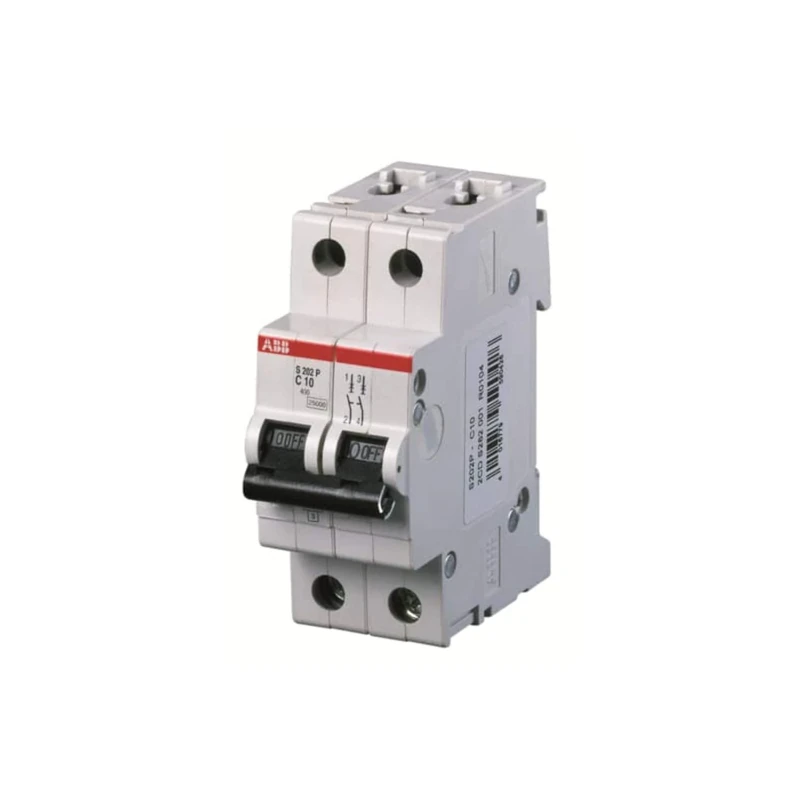 ABB S202P-C16 Miniature Circuit Breaker, 2 Pole, Type C, 25kA Breaking Capacity, 16 Amp Current (2CDS282001R0164)