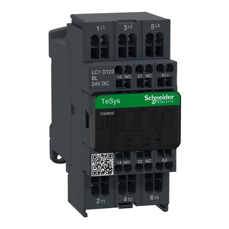 Schneider Electric TeSys Deca contactor,3P(3NO),AC-3/AC-3e,=440V 12A,24V DC low consumption coil,spring,LC1D123BL