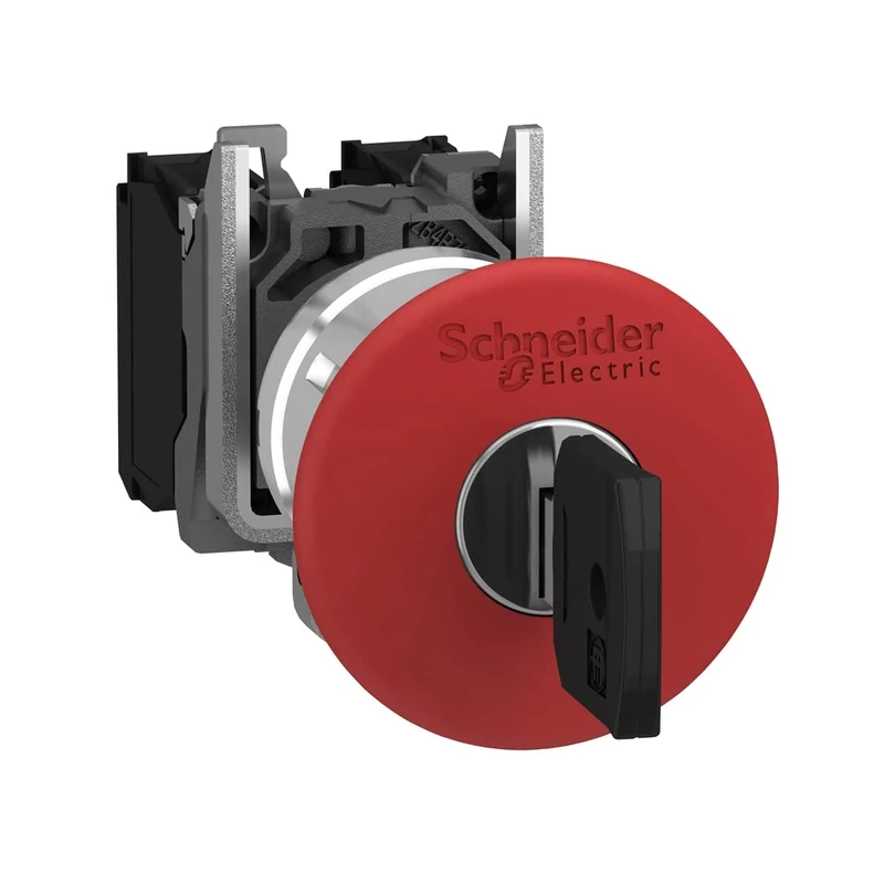 Schneider Electric Harmony XB4 - Emergency Stop Push Button Switch, Metal, 40 mm Mushroom, Trigger Latching Key Release, 1NO + 1NC, 22 mm Mount, XB4BS9445, Red