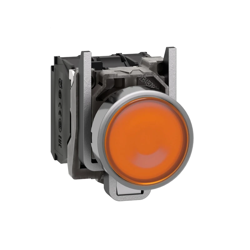 Schneider Electric Harmony XB4 - Illuminated Push Button Switch, Metal, Spring Return, 1NO + 1NC, 230…240 V AC, 22 mm Mount, Flush Operator Profile, XB4BW35M5, Orange