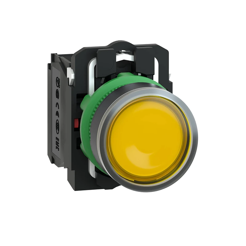 Schneider Electric Illuminated push button, Harmony XB5, plastic, orange flush, 22mm, universal LED, plain lens, 1NO + 1NC, 230...240V AC