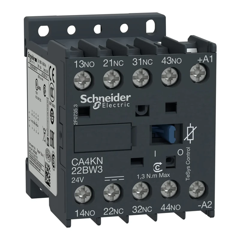 Schneider Electric, TeSys K, CA4KN22BW3, TeSys K control relay - 2 NO + 2 NC - 690 V - 24 V DC low consumption coil