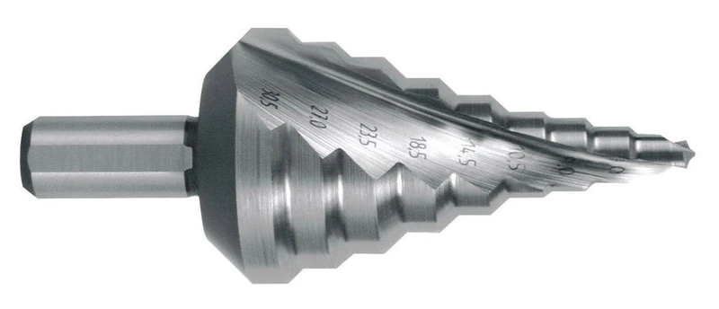 RUKO HSS Spiral Fluted Step Drill Bit with Split Point for Metric Cable Connections, Bright Finish, 5.3-38.5 mm Diameter, Size 16, 96.0 mm Length, R101091
