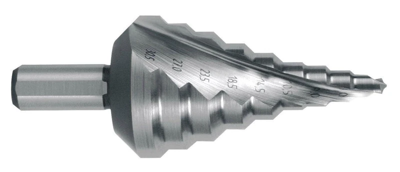 RUKO HSS Spiral Fluted Step Drill Bit with Split Point for Metric Cable Connections, Bright Finish, 5.3-30.5 mm Diameter, Size 14, 79.0 mm Length, R101093