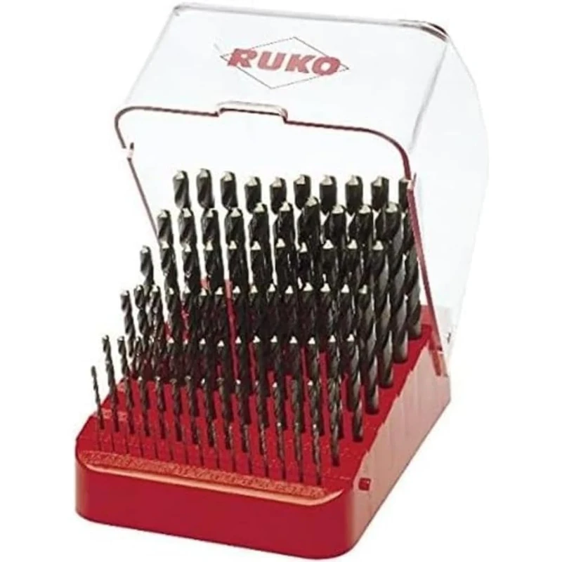 RUKO HSS-G Twist Drill Bit Set in Bench Stand, DIN 338, Type N, Bright Finish, 91 Pieces, R214223