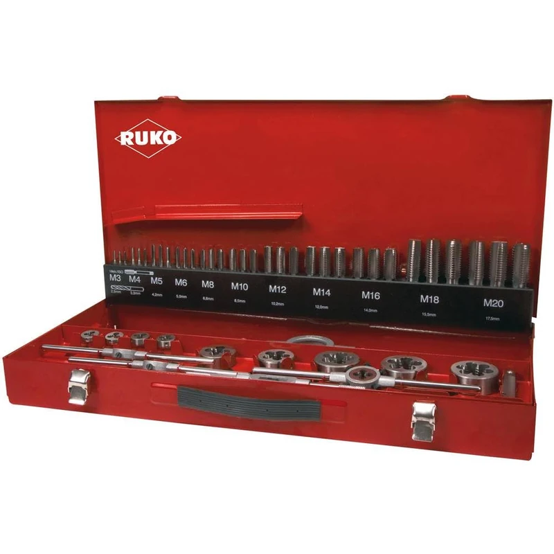 RUKO HSS Thread Cutting Tool Set Steel Case, Bright Finish, 54 Pieces, R245040